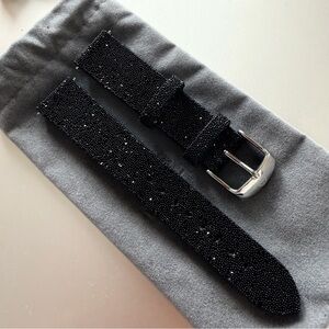 Michele Shimmering Black Leather Watch Strap - 18mm
